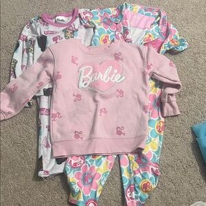 4T Barbie Pink and Colorful Kids Pajama Sets and sweatshirt
